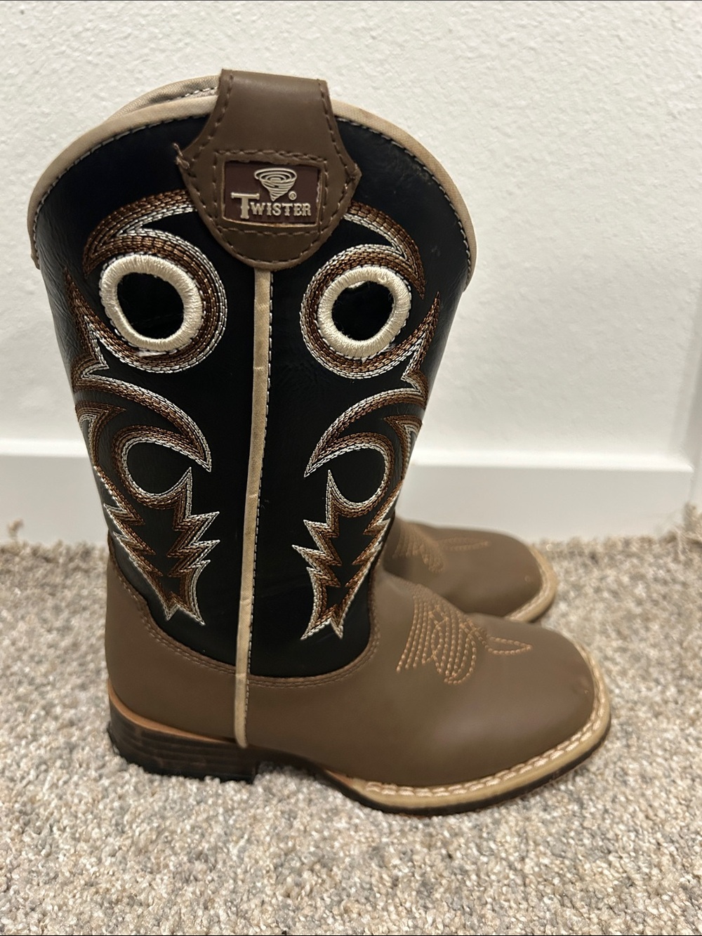 DOUBLE BARREL TODDLER BOYS' BROWN TRACE ZIPPER WESTERN BOOTS - SQUARE TOE